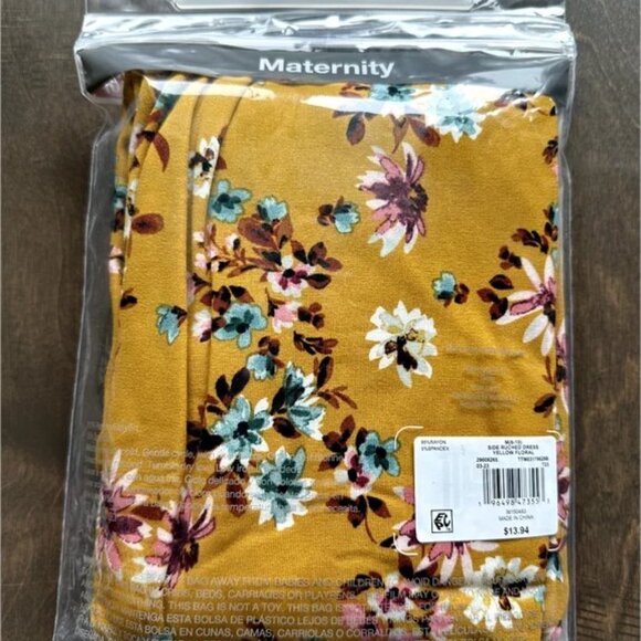 NEW Time And Tru Maternity Ruched Side Yellow Floral Dress - Picture 5 of 5